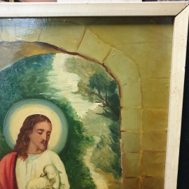 Картина "Иисус с ягнятами", художник Ю.Н. Арбузов (1939-2011), размеры 42х57см масло/фанера. Картинка 3